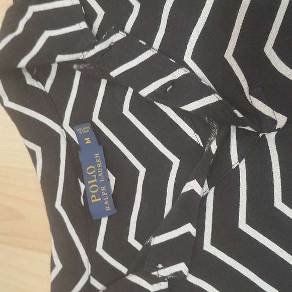 Polo Ralph Lauren Men's Linen/Cotton S/S Polo Shirt Black/White Chevron •Medium - Picture 3 of 4